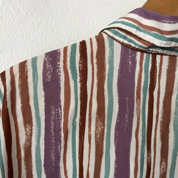 Vtg Bonworth purple rust stripe grandma button short sleeve blouse XXL - Picture 4 of 4